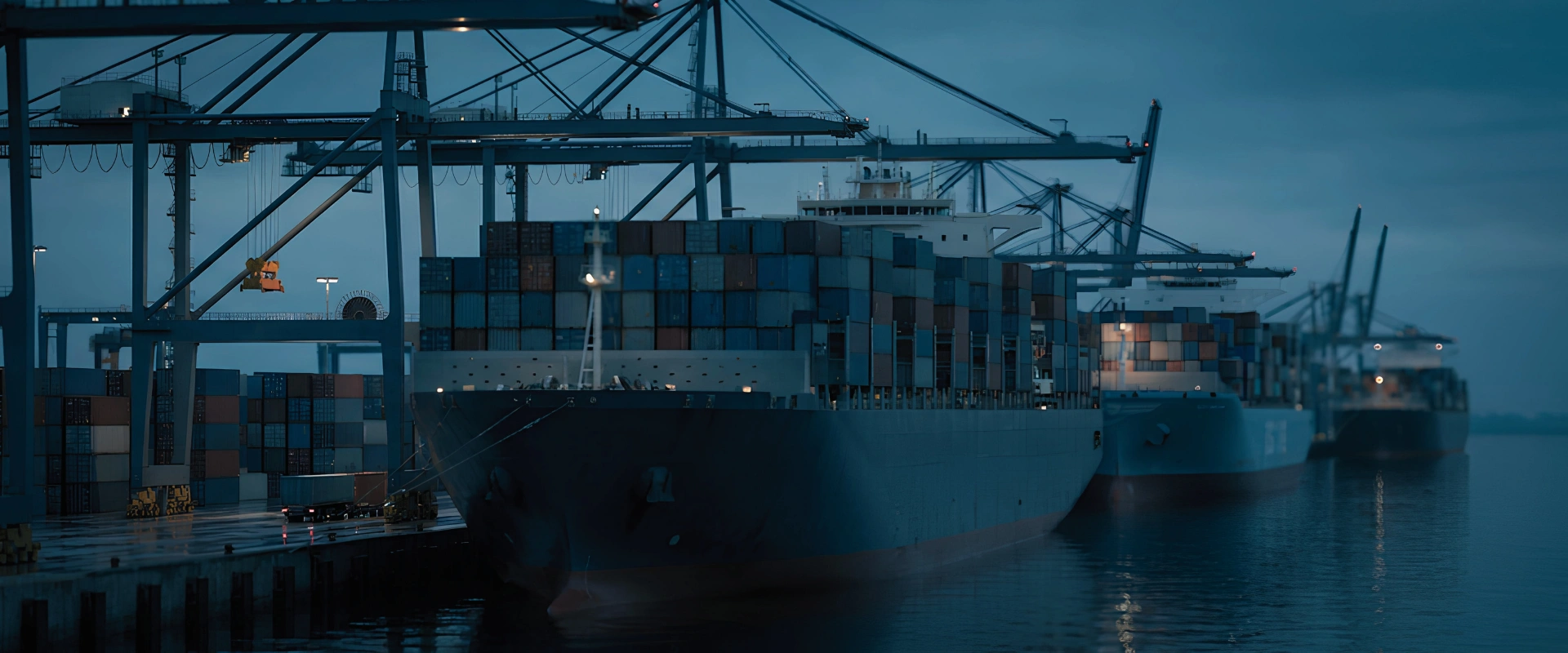 Cargo port at blue hour