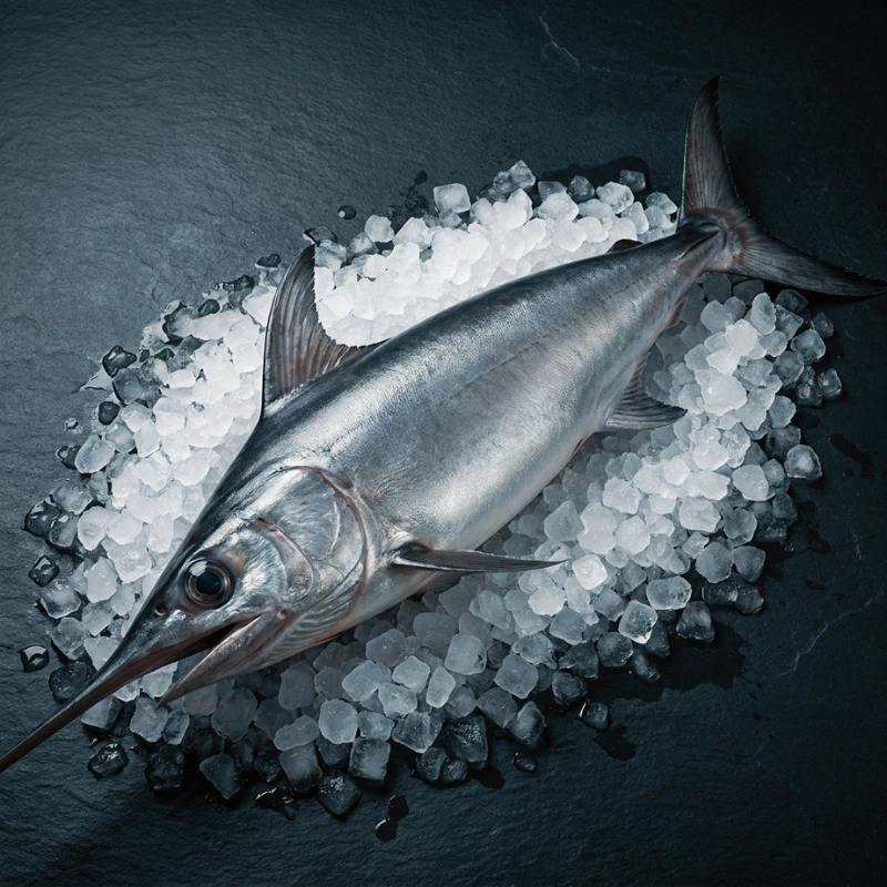 Premium Swordfish steaks on ice
