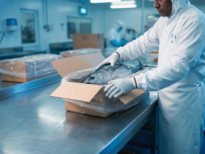 Packing tuna into cartons