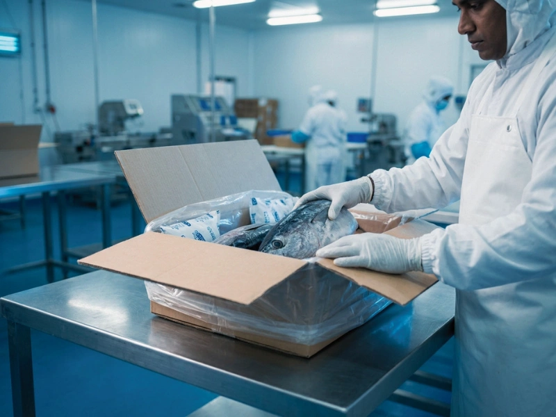 Sealing master cartons with polythene and gel ice