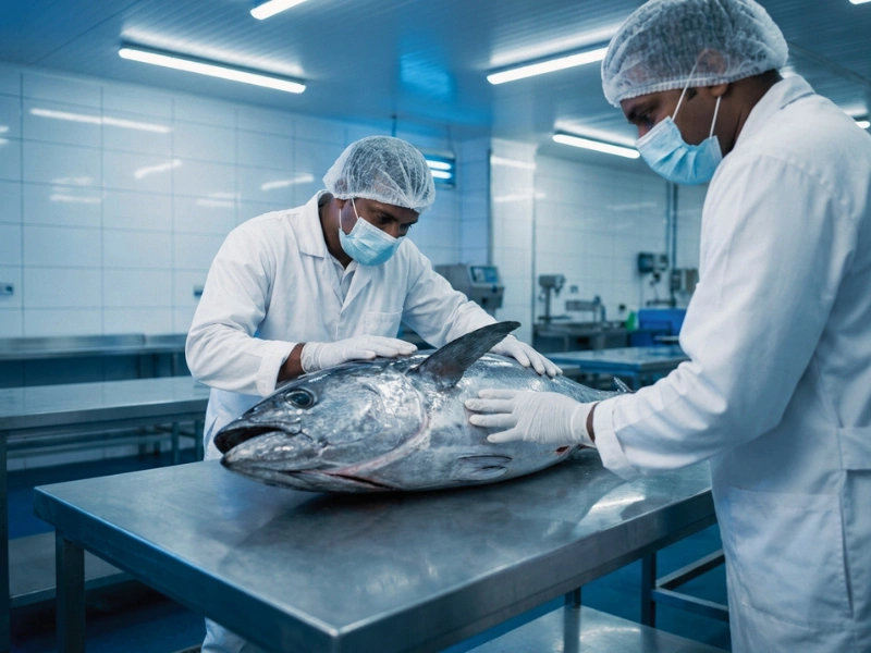 Receiving raw tuna and quality checking